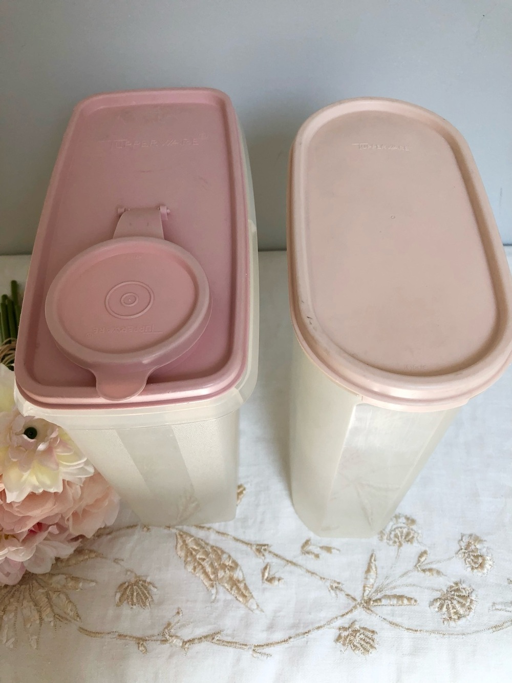 Vintage Tupperware Pink Lid Tall Storage Containers
